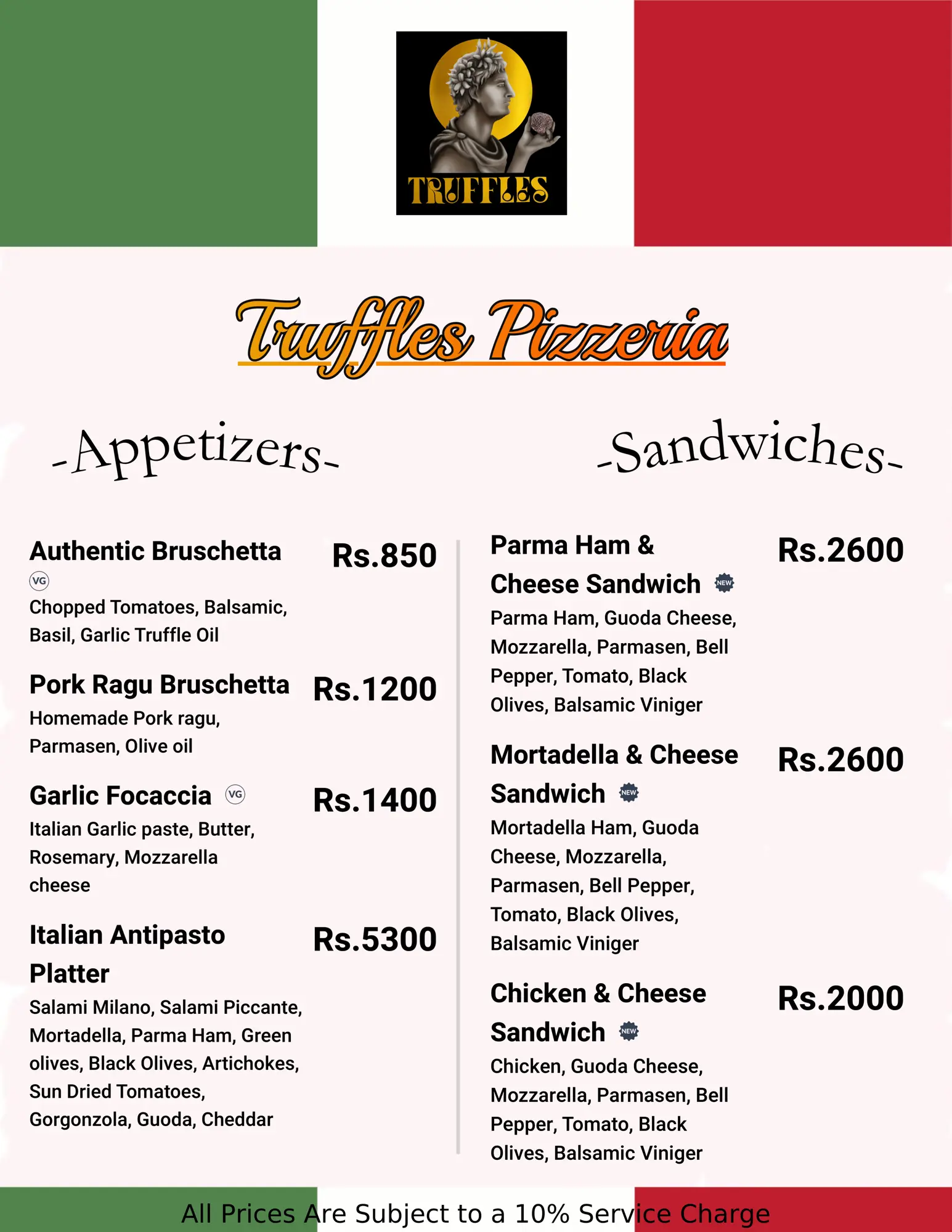truffles pizzeria appetizers and sandwiches